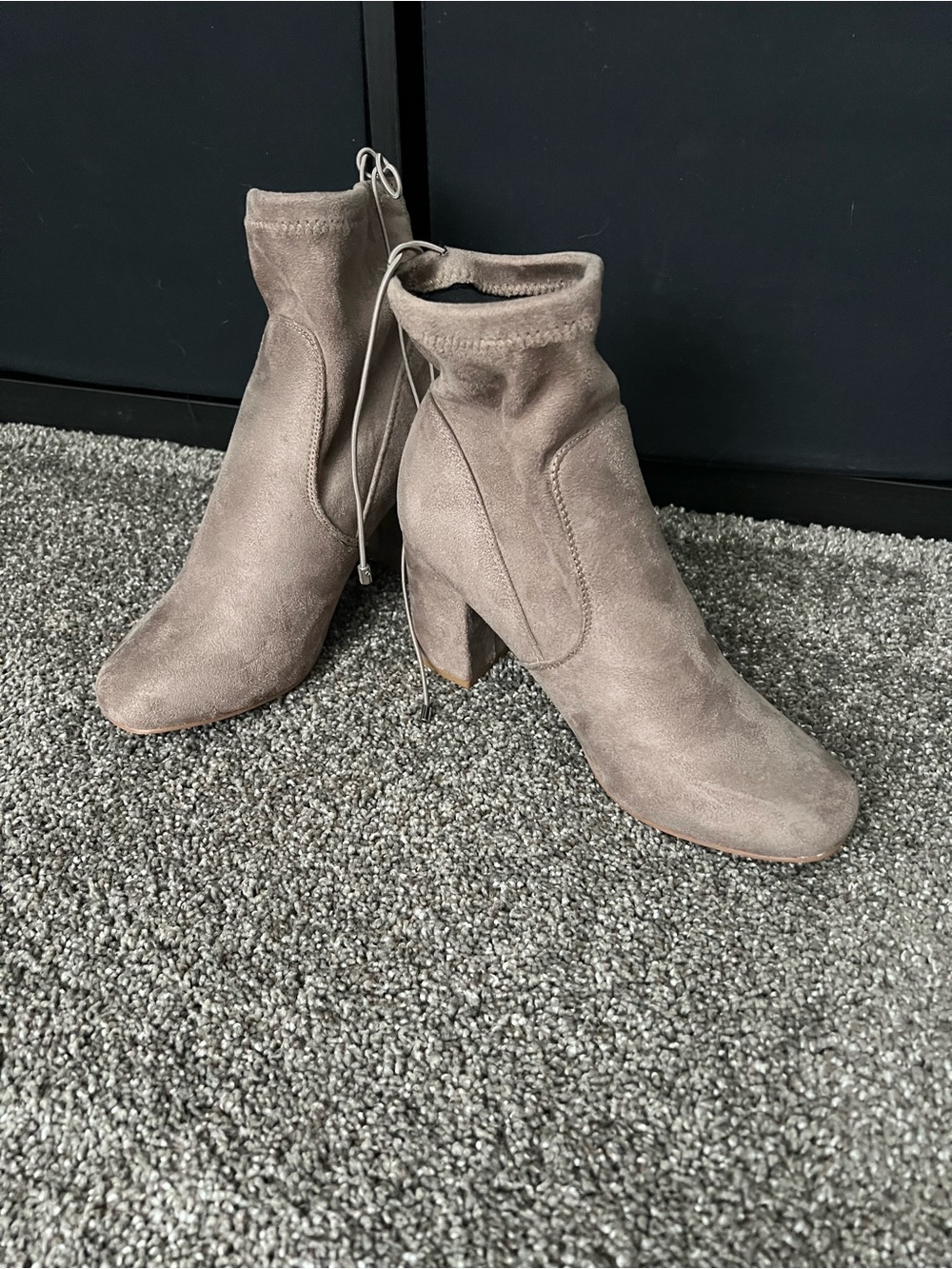 Chinese Laundry Taupe Suede Block Heel Ankle Boots